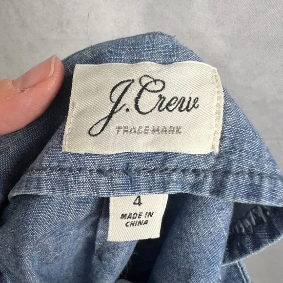J Crew Denim Chambray Front Slant Ruffle 100% Cotton Pencil Skirt Sz 4 - Picture 5 of 8